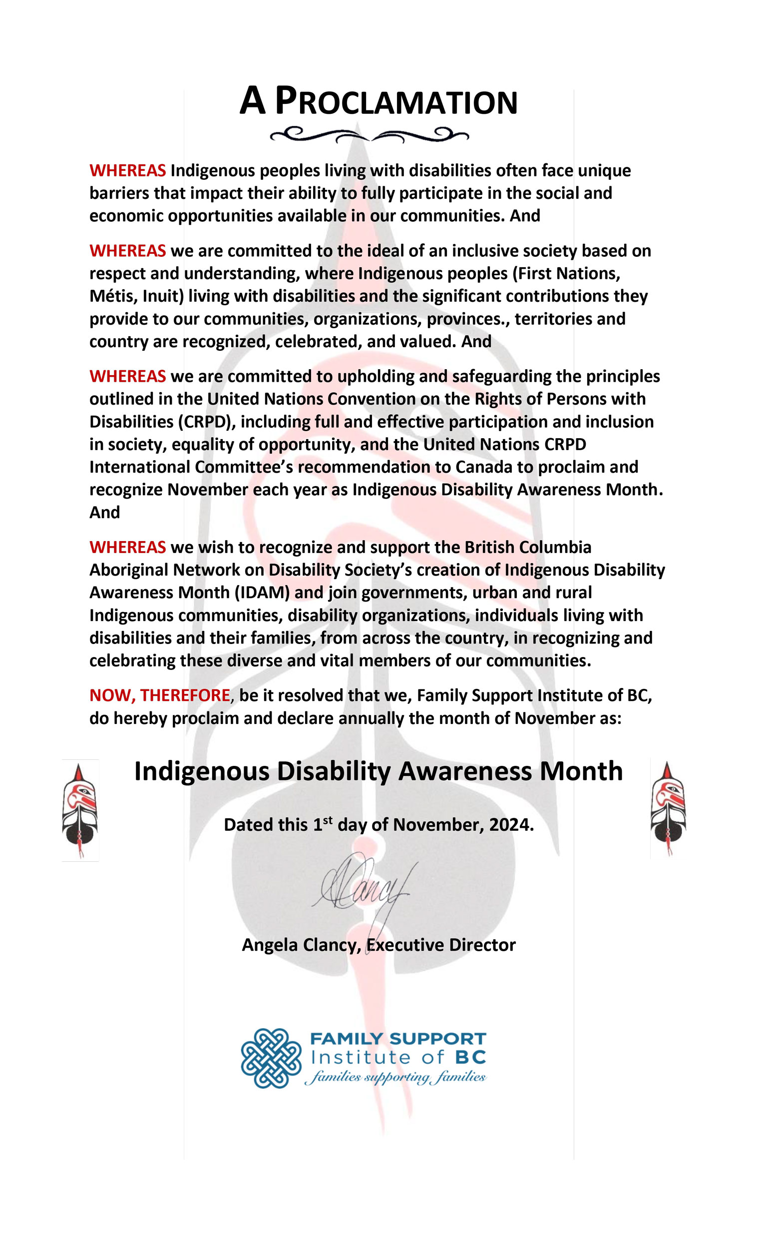 FSI's Proclamation of November as Indigenous Disability Awareness Month