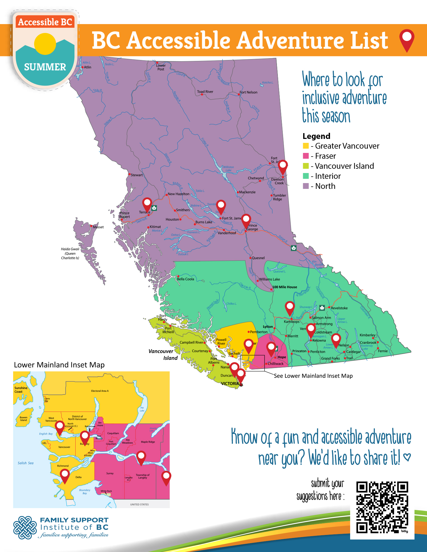 BC map of Summer Accessible Adventures